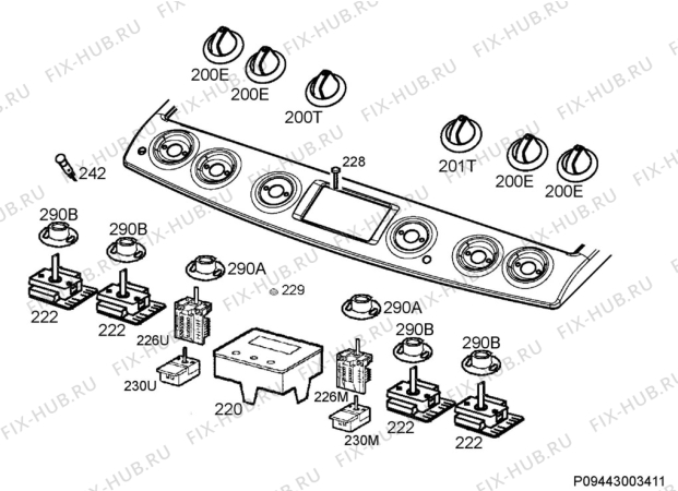 Взрыв-схема плиты (духовки) Zanussi ZCI660MWC - Схема узла Command panel 037